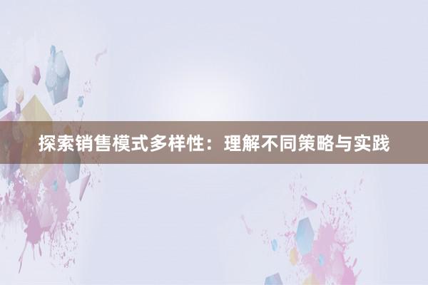 探索销售模式多样性：理解不同策略与实践